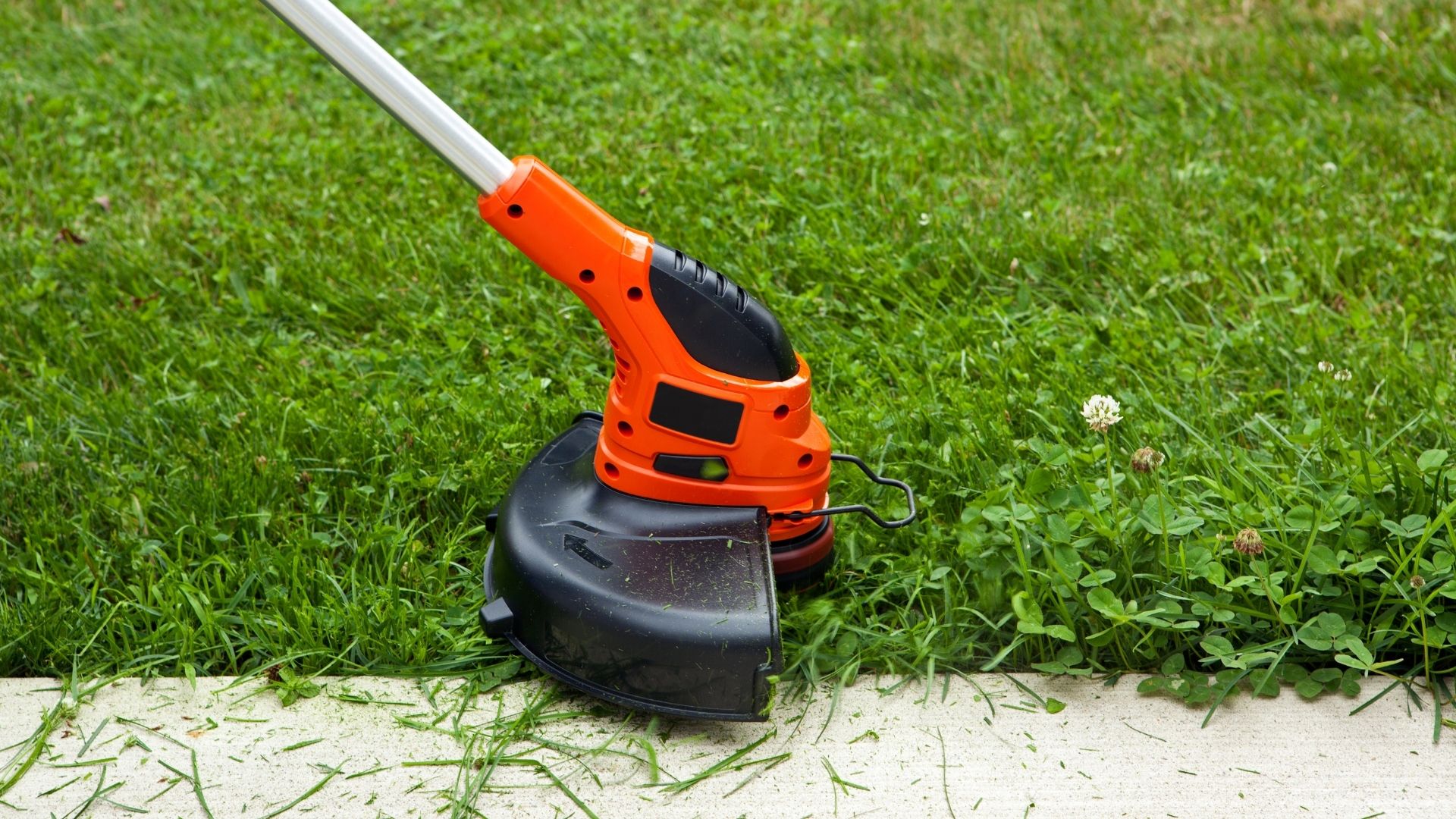 Whipper snipper edging lawn edges as part of Trevor’s lawn mowing and property maintenance services across Casino, Kyogle, Lismore and Coraki.